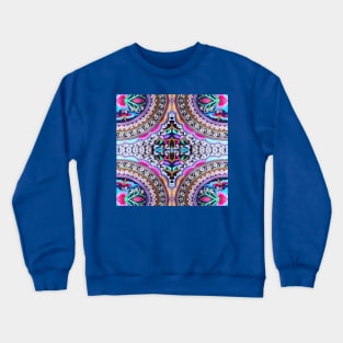 Turquoise fuschia floral mandala Bohemian Mexican Embroidery Crewneck Sweatshirt